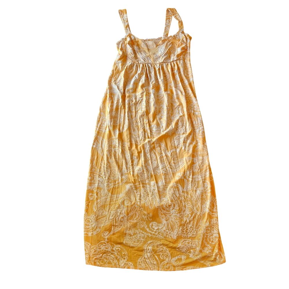 Fresh produce smocked midi maxi yellow orange floral beach dress womens large